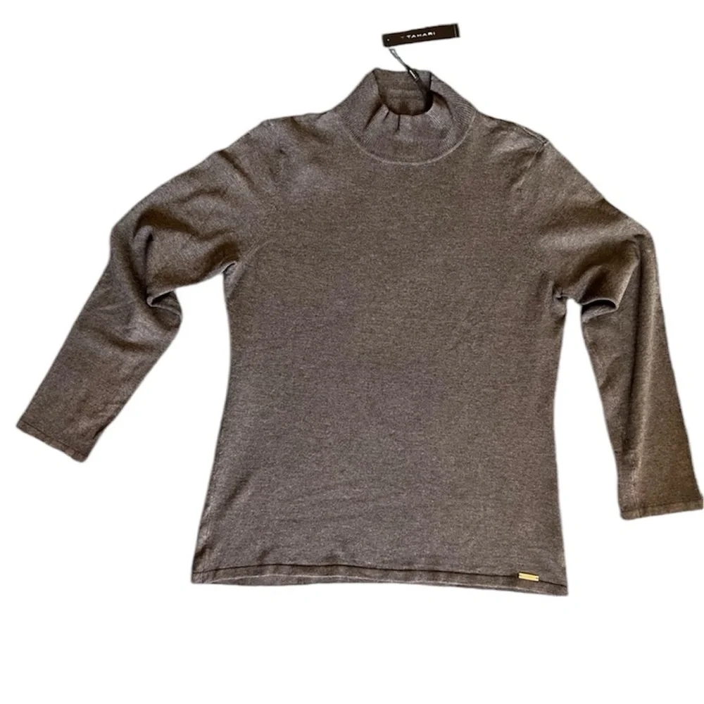 T Tahari Mockneck Sweater, Heather Graphite Gray, Large - Picture 8 of 15